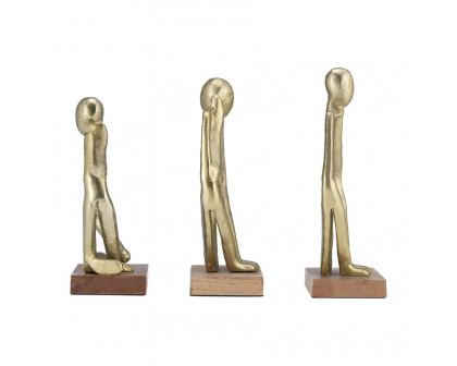 Sagebrook - 9" Metal/Wood Deep Thoughts (Set Of 3) in Gold