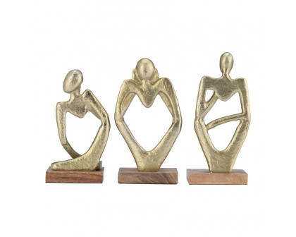 Sagebrook - 9" Metal/Wood Deep Thoughts (Set Of 3) in Gold