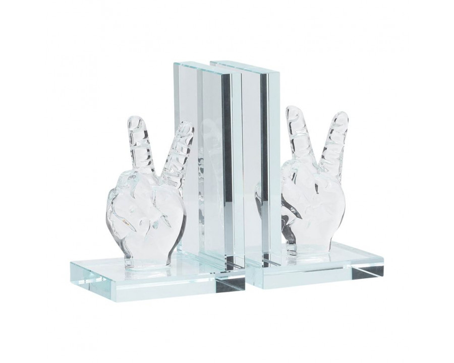 Sagebrook 6" Crystal Peace Sign Bookends (Set Of 2)