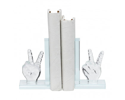 Sagebrook 6" Crystal Peace Sign Bookends (Set Of 2)