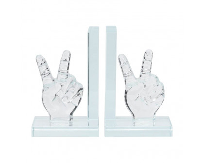 Sagebrook 6" Crystal Peace Sign Bookends (Set Of 2)