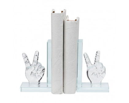 Sagebrook 6" Crystal Peace Sign Bookends (Set Of 2)