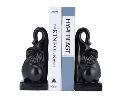 Sagebrook 8" Ceramic Elephant Bookends (Set Of 2) - Black