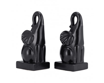 Sagebrook 8" Ceramic Elephant Bookends (Set Of 2) - Black