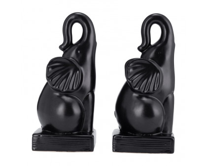 Sagebrook 8" Ceramic Elephant Bookends (Set Of 2) - Black