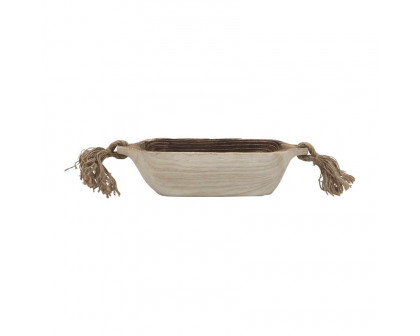 Sagebrook 15" Wood Tray With Tassels - Natural