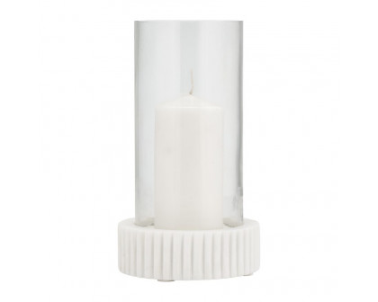 Sagebrook - 11" Marble Hurricane Holder in White