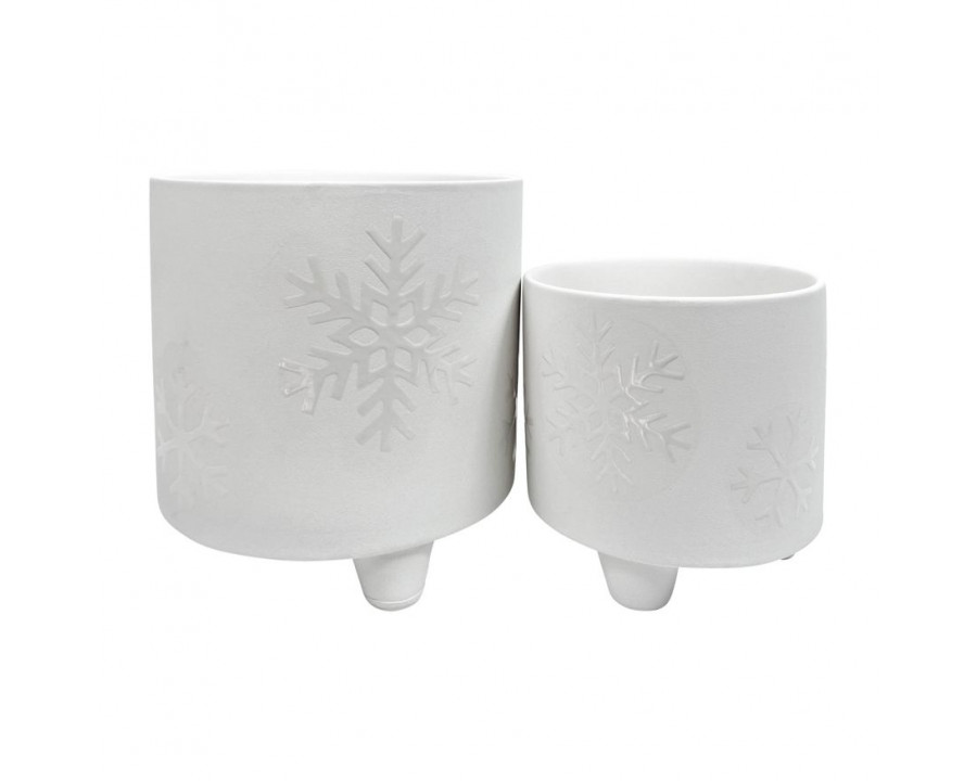 Sagebrook 6"/8" Snowflake Footed Ceramic Planters (Set Of 2) - White