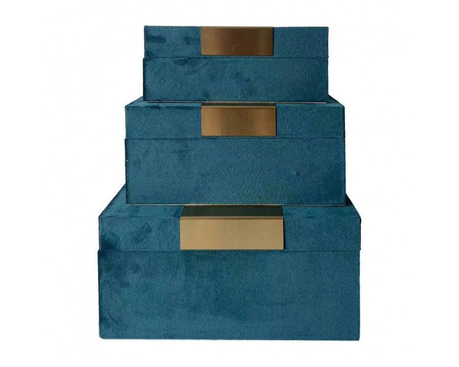 Sagebrook - 7"/8"/9" Velvet Jewelry Boxes (Set Of 3) in Teal/Gold