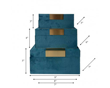 Sagebrook - 7"/8"/9" Velvet Jewelry Boxes (Set Of 3) in Teal/Gold