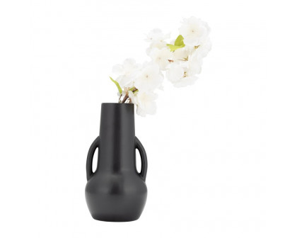 Sagebrook 8" Ceramic Vase With Handles - Black