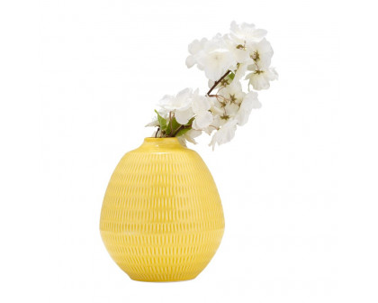 Sagebrook 7" Ceramic Stripe Oval Vase - Yellow