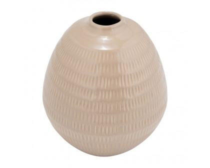 Sagebrook 7" Ceramic Stripe Oval Vase - Irish Cream