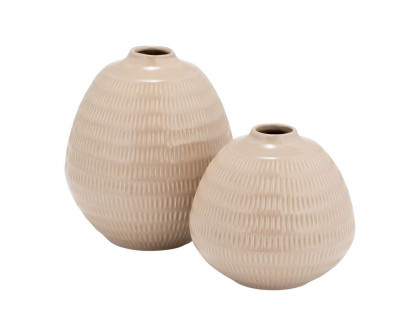 Sagebrook 7" Ceramic Stripe Oval Vase - Irish Cream