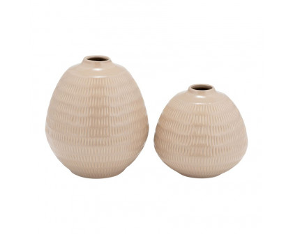 Sagebrook 7" Ceramic Stripe Oval Vase - Irish Cream