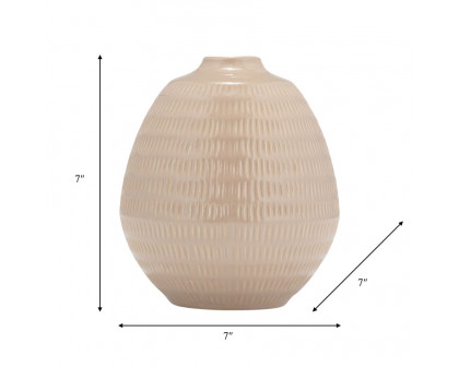 Sagebrook 7" Ceramic Stripe Oval Vase - Irish Cream