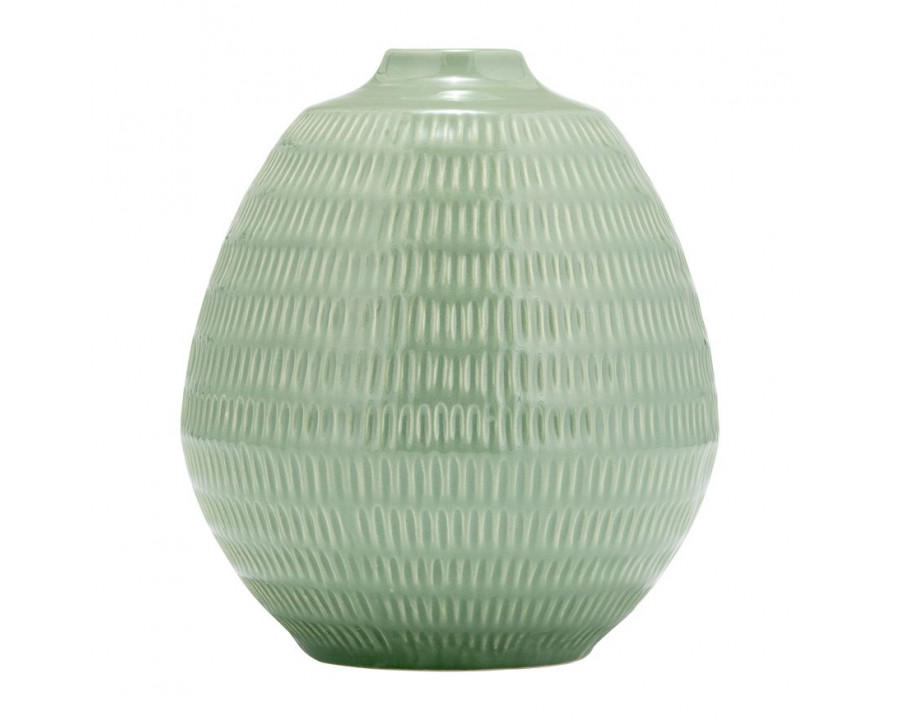 Sagebrook 7" Ceramic Stripe Oval Vase - Dark Sage