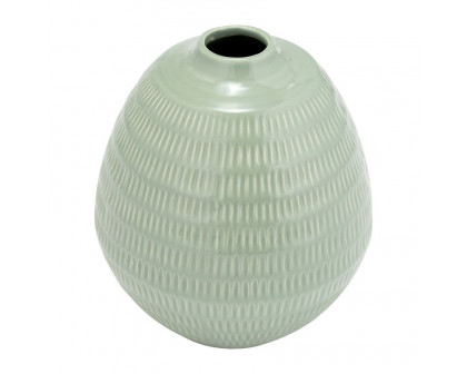 Sagebrook 7" Ceramic Stripe Oval Vase - Dark Sage