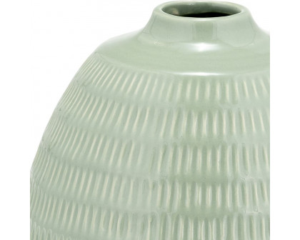 Sagebrook 7" Ceramic Stripe Oval Vase - Dark Sage