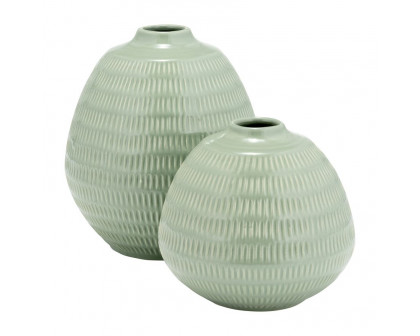 Sagebrook 7" Ceramic Stripe Oval Vase - Dark Sage