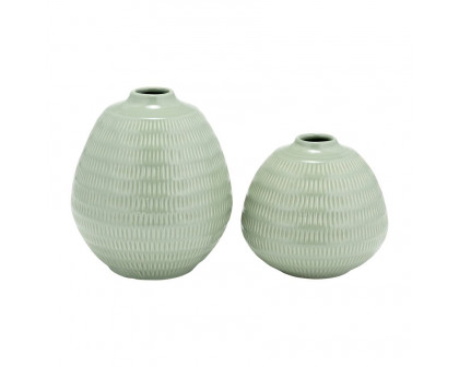 Sagebrook 7" Ceramic Stripe Oval Vase - Dark Sage