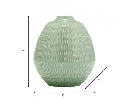 Sagebrook 7" Ceramic Stripe Oval Vase - Dark Sage