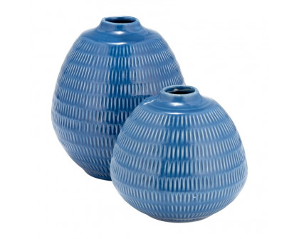 Sagebrook™ 7" Ceramic Stripe Oval Vase - Coastal Blue