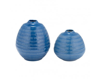 Sagebrook™ 7" Ceramic Stripe Oval Vase - Coastal Blue