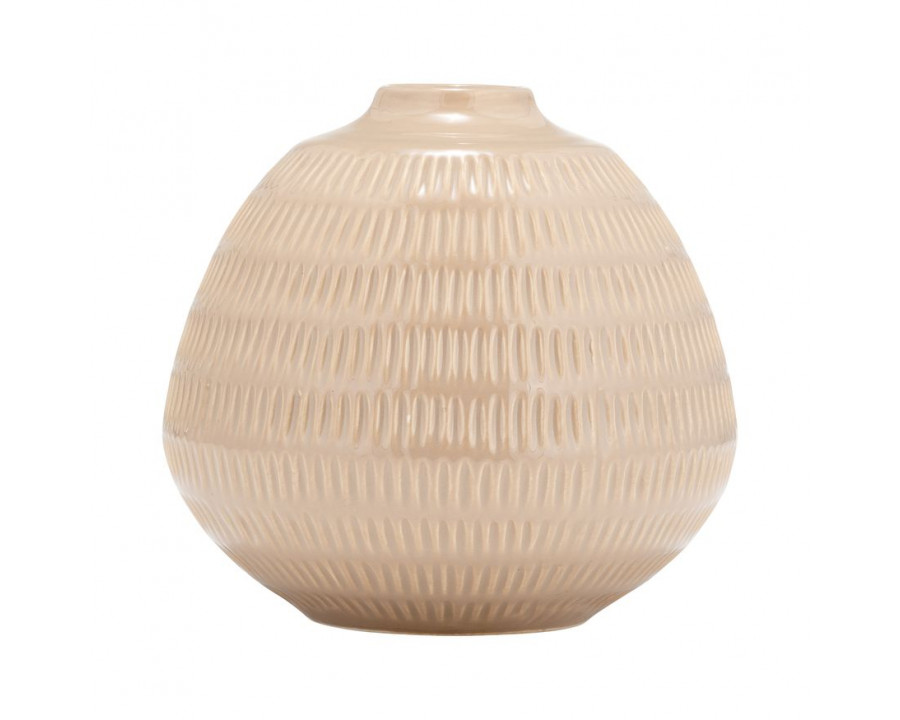 Sagebrook 6" Ceramic Stripe Oval Vase - Irish Cream