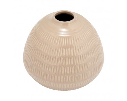 Sagebrook 6" Ceramic Stripe Oval Vase - Irish Cream