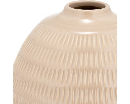 Sagebrook 6" Ceramic Stripe Oval Vase - Irish Cream