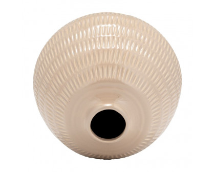 Sagebrook 6" Ceramic Stripe Oval Vase - Irish Cream