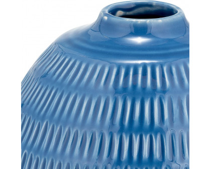 Sagebrook 6" Ceramic Stripe Oval Vase - Coastal Blue