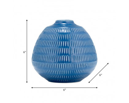 Sagebrook 6" Ceramic Stripe Oval Vase - Coastal Blue