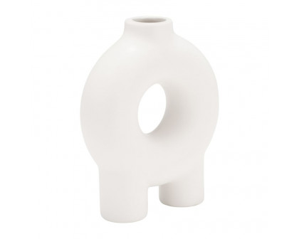 Sagebrook 7" Ceramic Donut Footed Vase - White