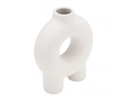 Sagebrook 7" Ceramic Donut Footed Vase - White