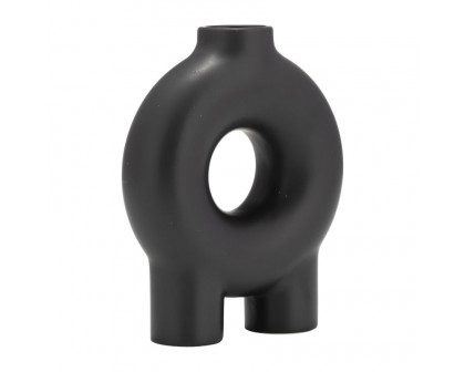 Sagebrook 7" Ceramic Donut Footed Vase - Black