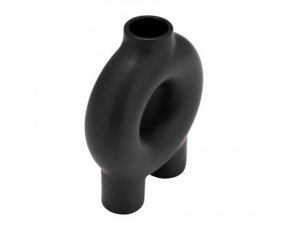 Sagebrook 7" Ceramic Donut Footed Vase - Black