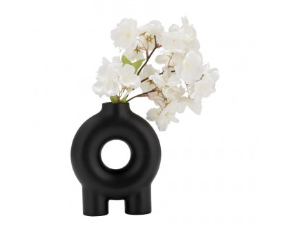 Sagebrook 7" Ceramic Donut Footed Vase - Black