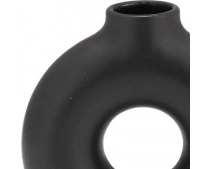 Sagebrook 7" Ceramic Donut Footed Vase - Black