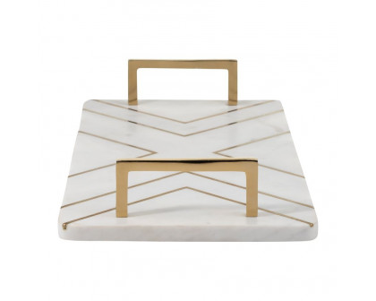 Sagebrook 2" Marble Tray With Handles - White/Gold