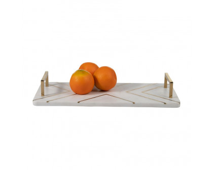 Sagebrook 2" Marble Tray With Handles - White/Gold