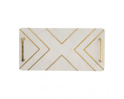 Sagebrook 2" Marble Tray With Handles - White/Gold