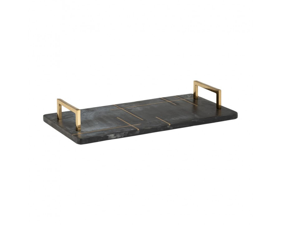 Sagebrook 2" Marble Tray With Handles - Black/Gold