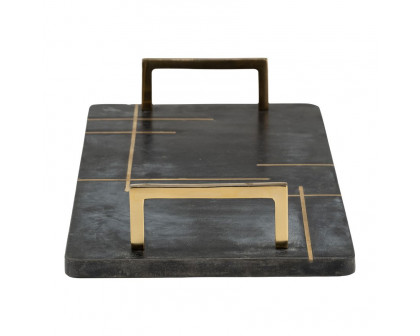 Sagebrook 2" Marble Tray With Handles - Black/Gold