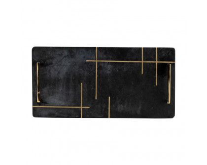 Sagebrook 2" Marble Tray With Handles - Black/Gold