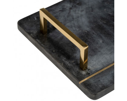 Sagebrook 2" Marble Tray With Handles - Black/Gold