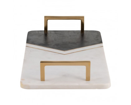 Sagebrook 2" Marble Tray With Handles - White/Copper