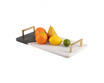 Sagebrook 2" Marble Tray With Handles - White/Copper