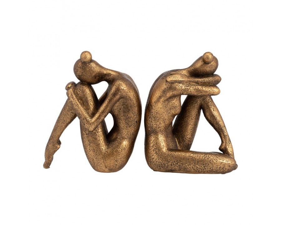 Sagebrook - 8" Resin Curled Lady Bookends (Set Of 2) in Bronze